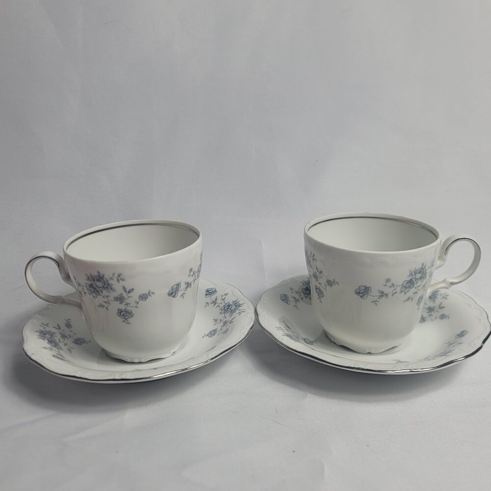 TWO Johann Haviland Blue Garland Cup & Saucer Sets White with Blue Flowers NEW